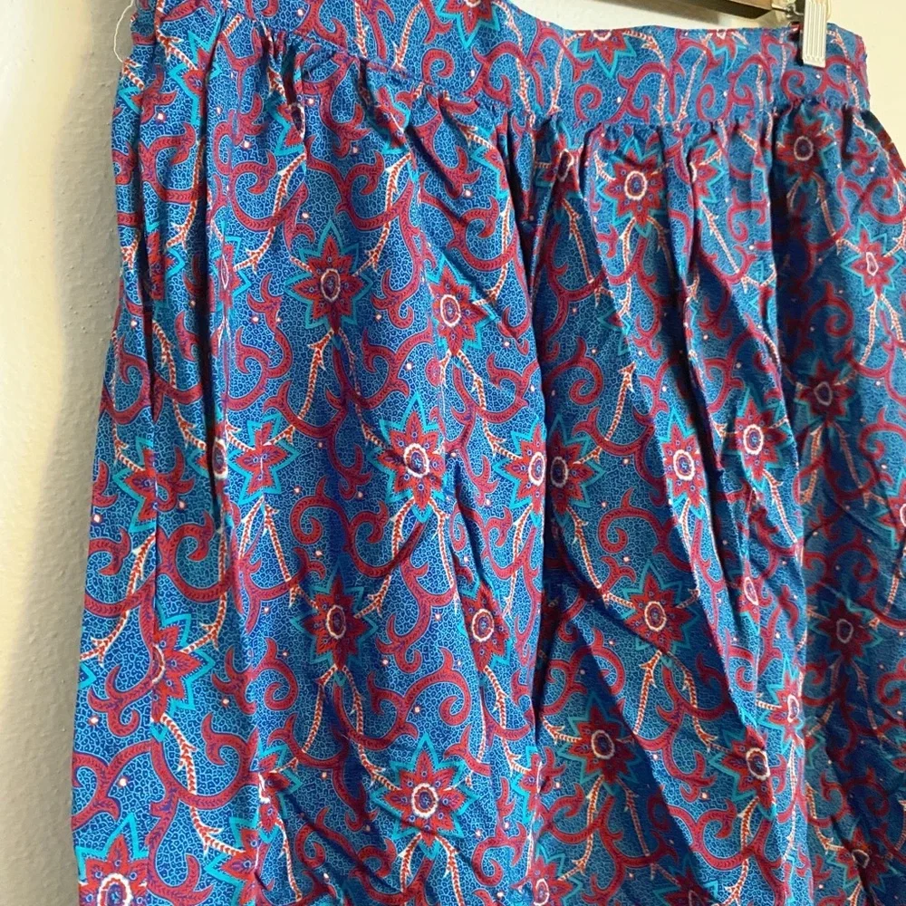 Vintage 80s 90s Landers and Co. Floral Midi Skirt Maximalist Size 16 Patriotic - Picture 3 of 7